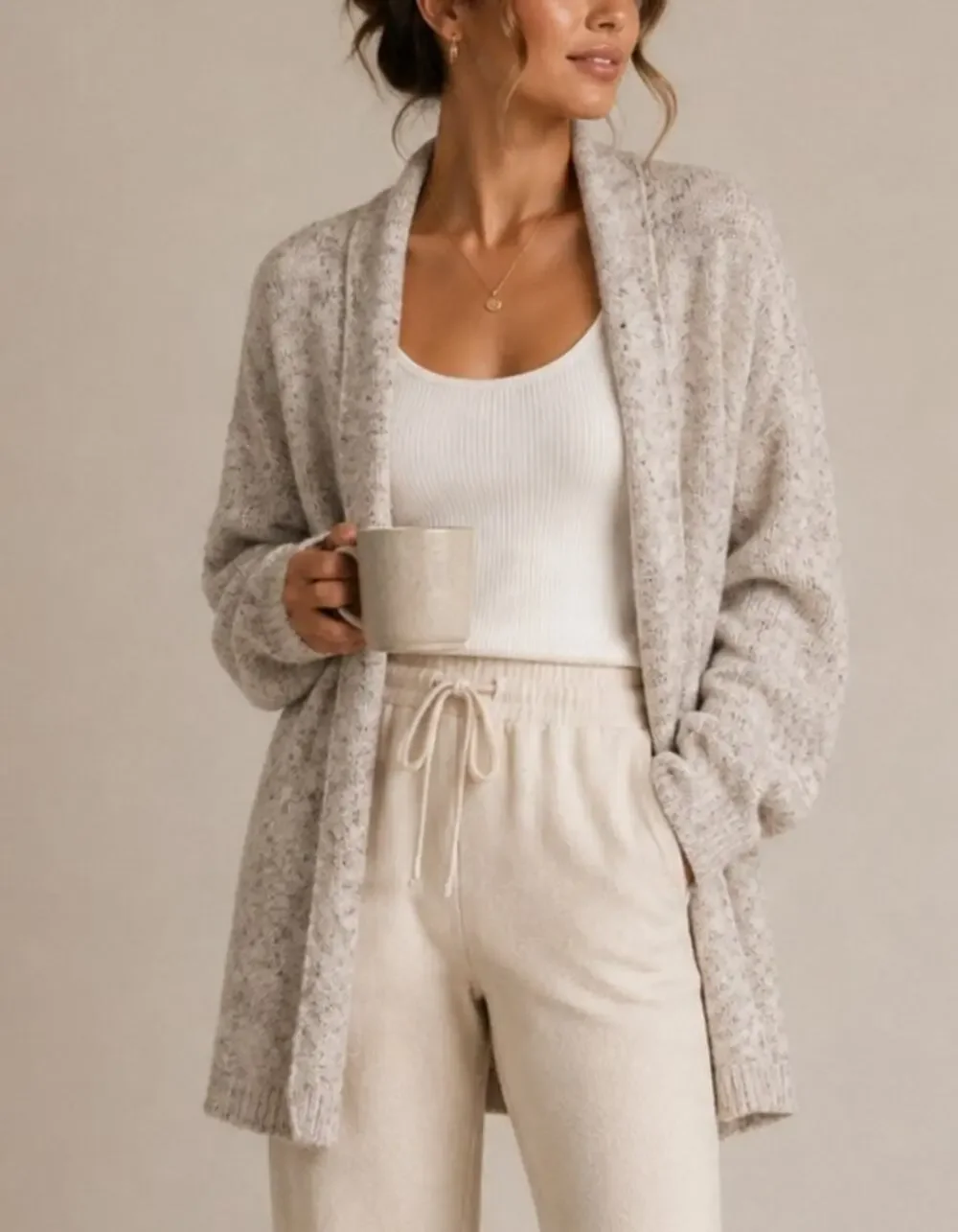 Aerie Open Front Cardigan Size Medium Oatmeal Neutral Duster Cozy Lounge Granola